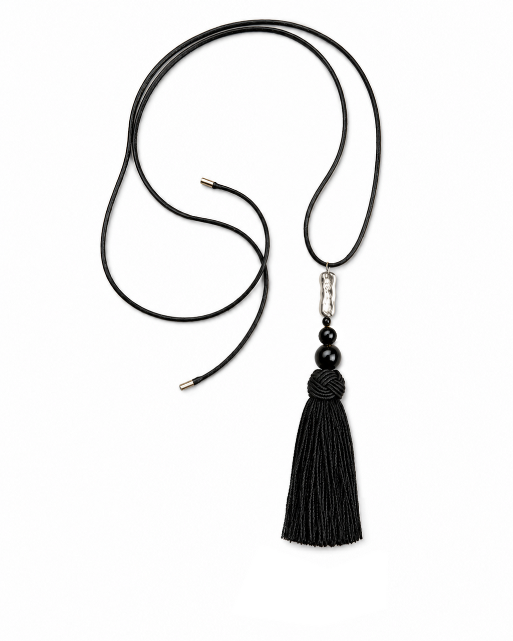 NASZYJNIK ROMY TASSEL | SKÓRA ONYX SREBRO