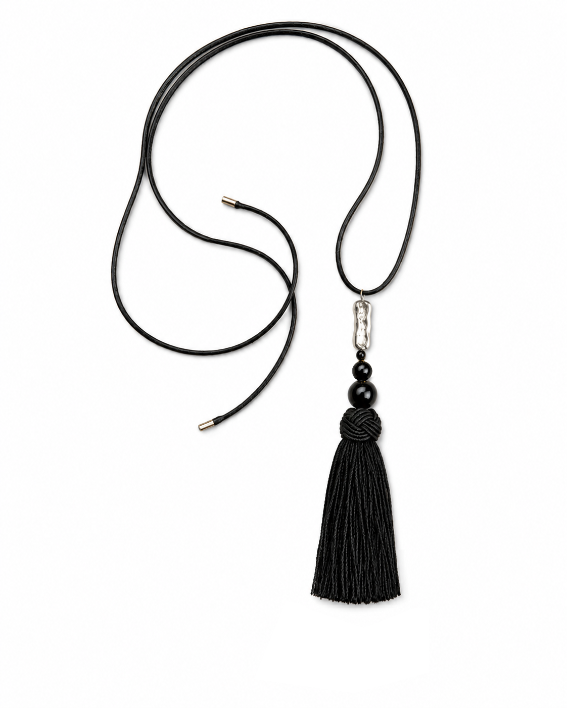 NASZYJNIK ROMY TASSEL | SKÓRA ONYX SREBRO