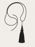 NASZYJNIK ROMY TASSEL | SKÓRA ONYX SREBRO